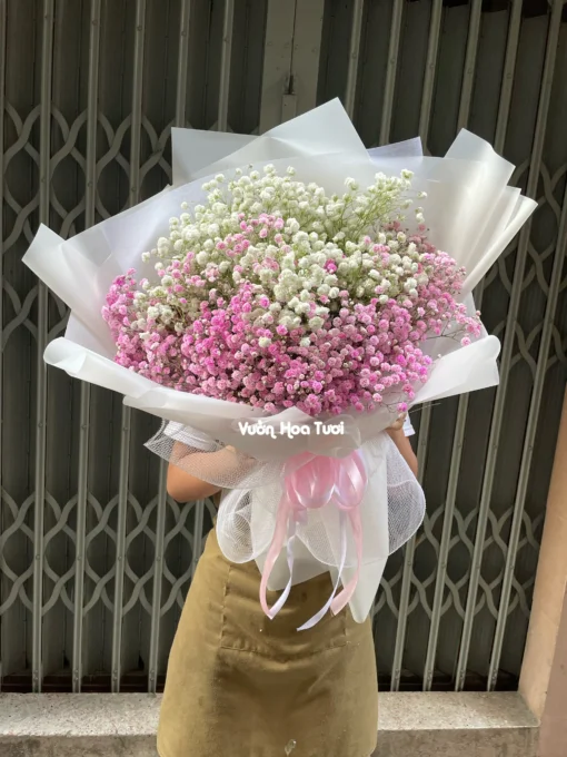 Mẫu Bó Hoa Baby White 2 Pink