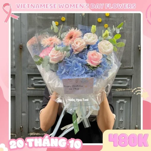 Bó Hoa 20 Tháng 10 HappyWoman BluePink