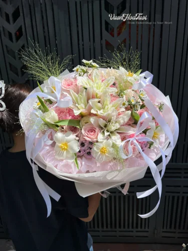 Bó Hoa Lily Tulip White Pink Pastel Blossom Co