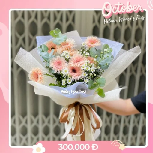 Bó Hoa 20 tháng 10 Pastel Đồng Tiền Pink Ngọt Ngào