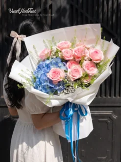 Bó Hoa Hồng Ohara Tú Cầu Xanh