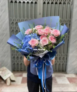 Bó Hoa Hồng Ohara Tú Cầu Xanh