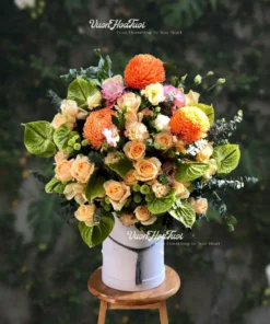 Lẵng Hoa Cúc Mẫu Đơn Môn Xanh Ngày Nắng Tuyệt Vời 2