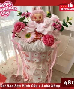 Set Quà Valentine Gấu Bông & Hoa Sáp Labu Hồng