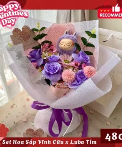 Set Quà Valentine Gấu Bông & Hoa Sáp Labu Tím