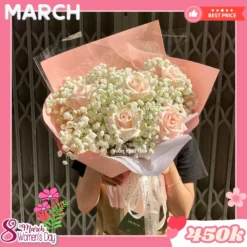 Bó Hoa 8 Tháng 3 Baby Hồng Kem Xinh