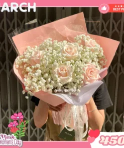 Bó Hoa 8 Tháng 3 Baby Hồng Kem Xinh