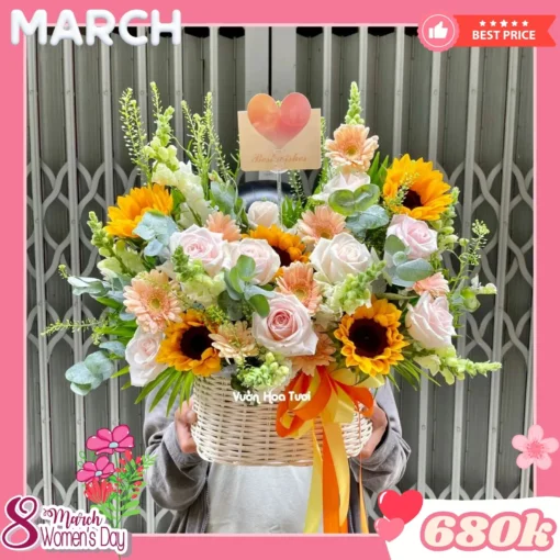 Giỏ Hoa 8 Tháng 3 Hướng Dương Xinh Xinh