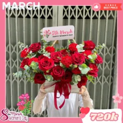 Giỏ Hoa 8 Tháng 3 Hồng Đỏ Say Đắm