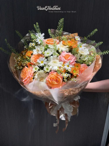 Hạnh Phúc Bó hoa hồng Shimmer Hạnh Phúc, hoa tặng sếp nam, Vườn Hoa Tươi.