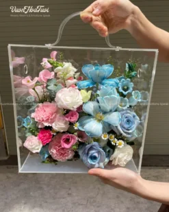 Hộp hoa mica tulip xanh hồng