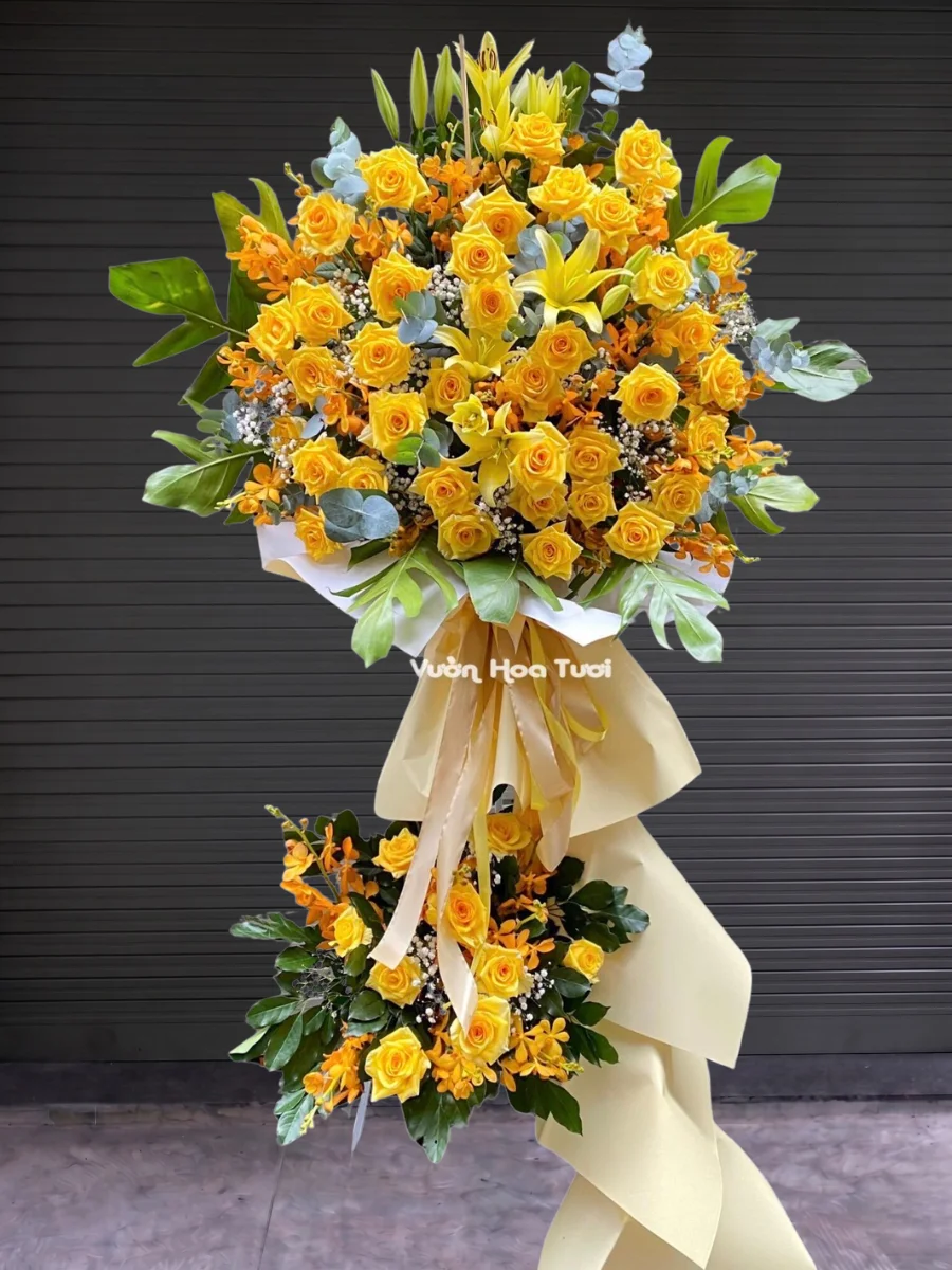 Kệ Hoa Khai Trương Hồng Vàng Hạnh Phúc Phồn Vinh