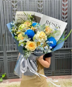 Bó Hoa Sinh Nhật Cúc Mẫu Đơn Hồng Victor Delight Blue