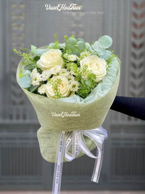 Bó Hoa Tươi Rose Garden White