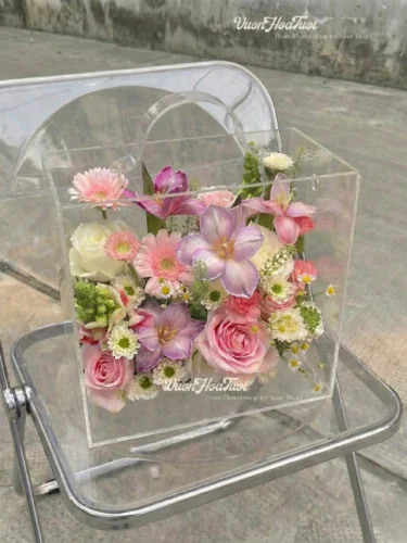 Hộp Hoa Mica Sắc Hồng Tím Êm Ái