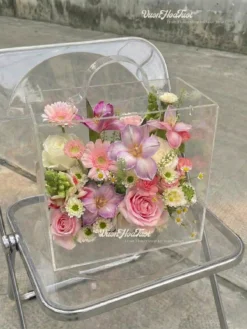 Hộp Hoa Mica Sắc Hồng Tím Êm Ái