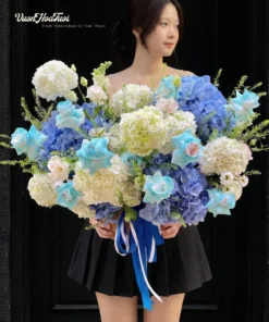 Giỏ hoa sinh nhật Spirit Hydra hoa tú cầu xanh phối hồng cao cấp Vườn Hoa Tươi