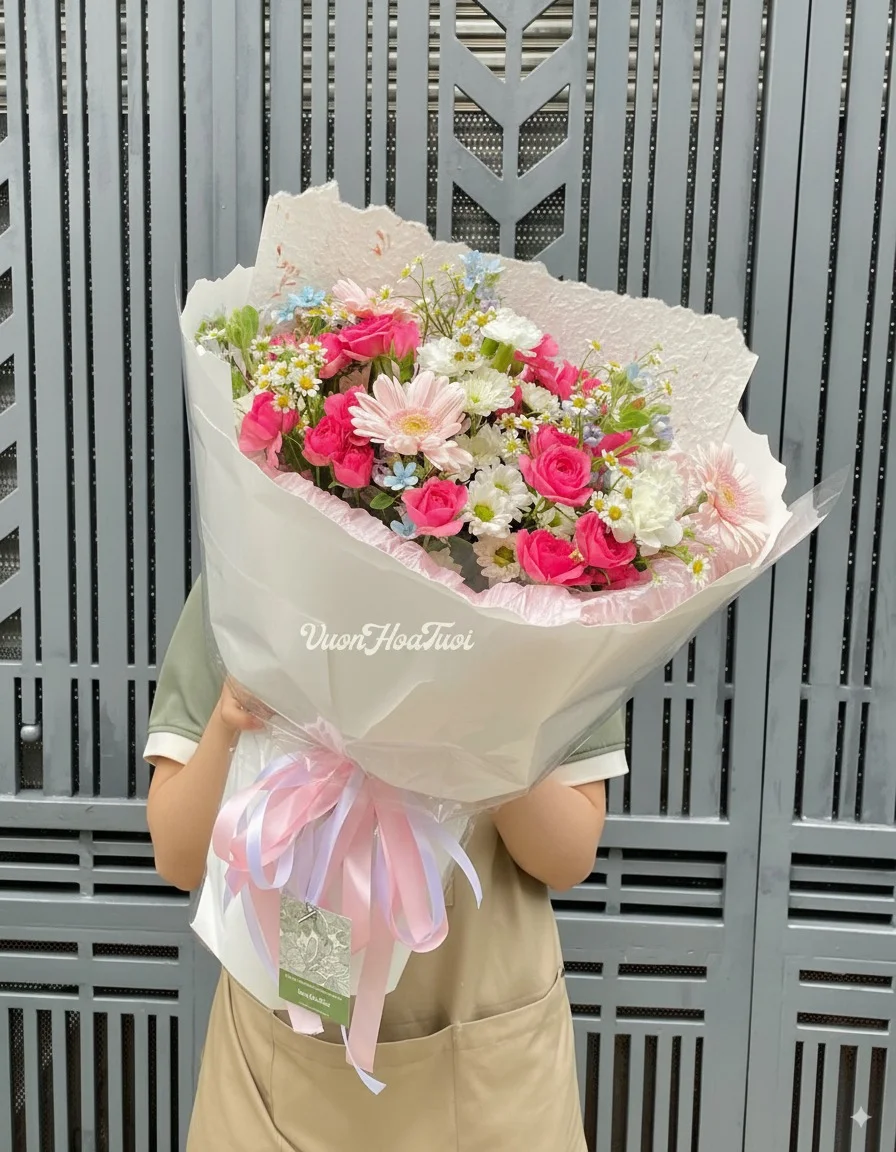 Sophie Mix Del Birthday Flower màu trắng bó hoa mix sophie giấy gói trắng