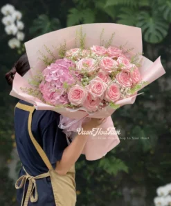 Bó Hoa Hồng Ohara Tú Cầu Hồng