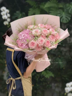 Bó Hoa Hồng Ohara Tú Cầu Hồng