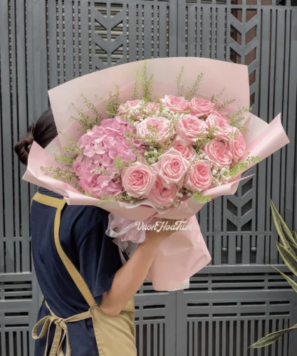 Bó Hoa Hồng Ohara Tú Cầu Hồng Bó Hoa Sinh Nhật Ohara Tú Cầu Hồng