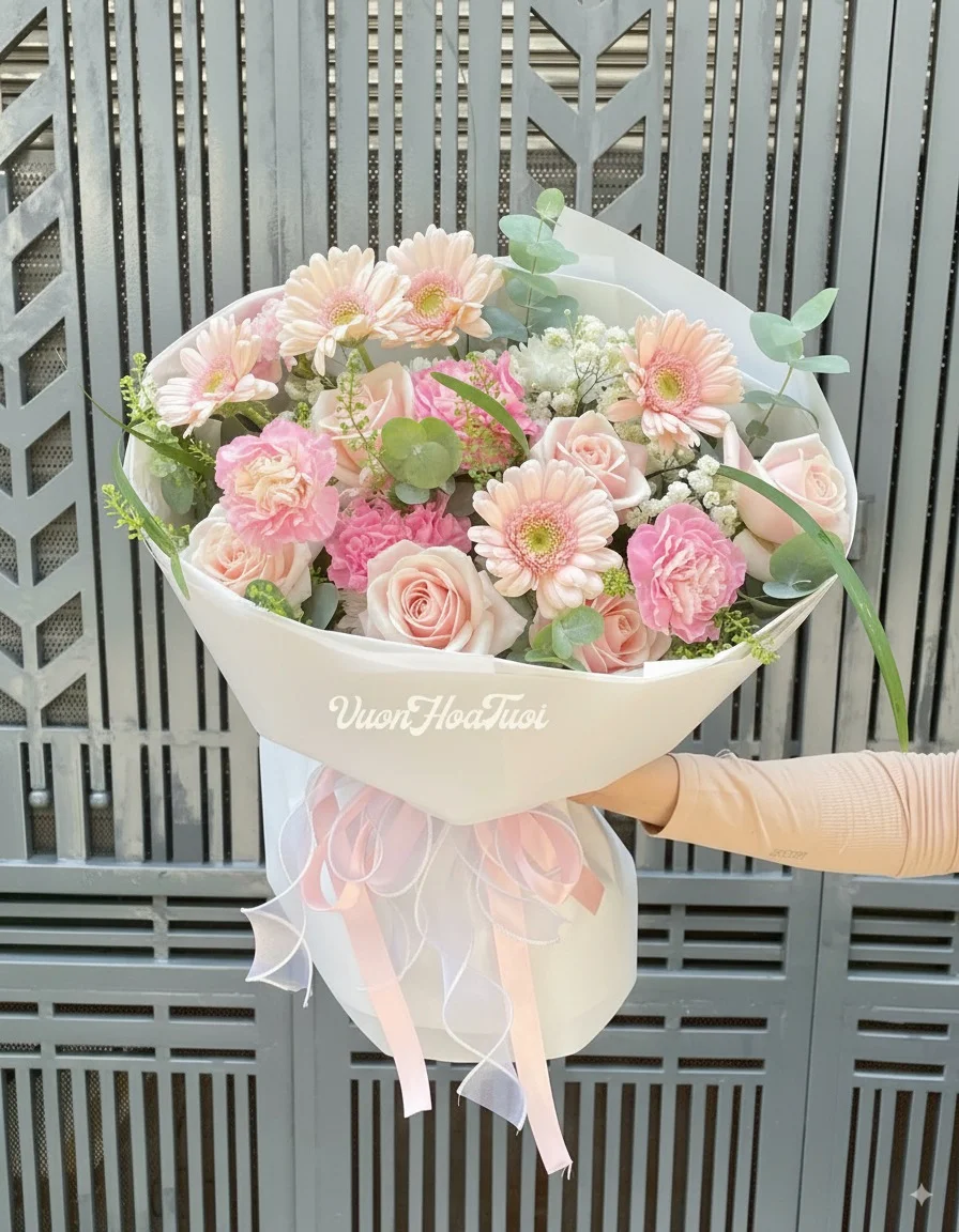 Hoa Bó Pastel Hồng Dreamy bó hoa pastel giấy trắng xinh xắn