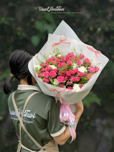 Bó Hoa Hồng Sophia White Cream Bó Hoa Hồng Sophia White Cream