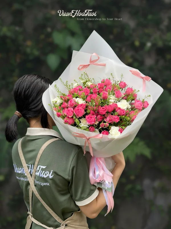 Bó Hoa Hồng Sophia White Cream Bó Hoa Hồng Sophia White Cream