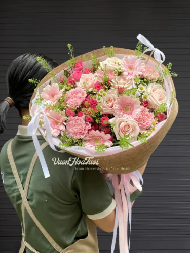 Hoa Bó Sinh Nhật Sophia Rose Pink Mix
