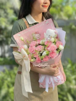 bó hoa cẩm chướng hồng hello kitty xinh 3