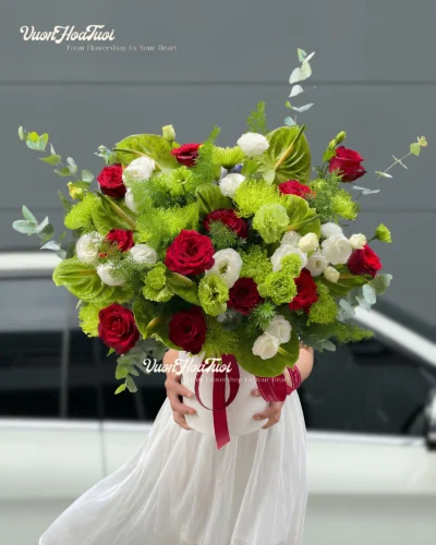 Lẵng Hoa Chúc Mừng Red Green Happy