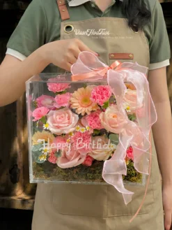 Hộp Hoa Mica Pink Slay Moment Gửi Tặng Sinh Nhật