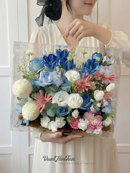 Hộp Hoa Mica Tulip Darkblue Colour