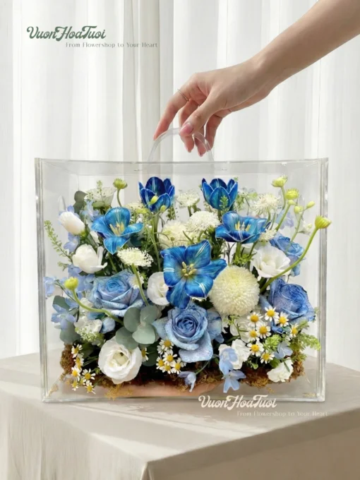 Hộp Hoa Mica Tulip Darkblue White