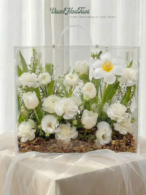 Hộp Hoa Mica Tulip White Beauty