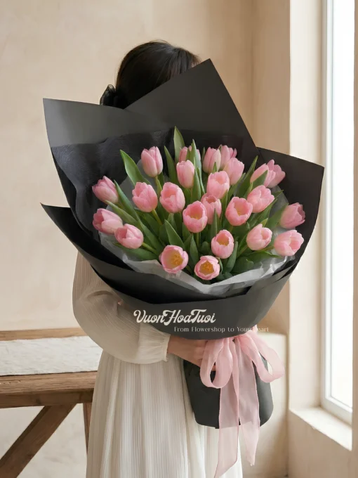 Bó Hoa Tulip Pink Black Romatics