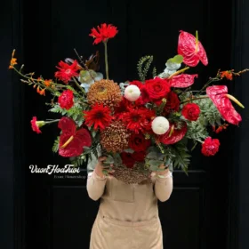 Giỏ hoa khai trương Florentine Grace thiết kế sang trọng, hiện đại mang ý nghĩa hồng phát từ Vườn Hoa Tươi.