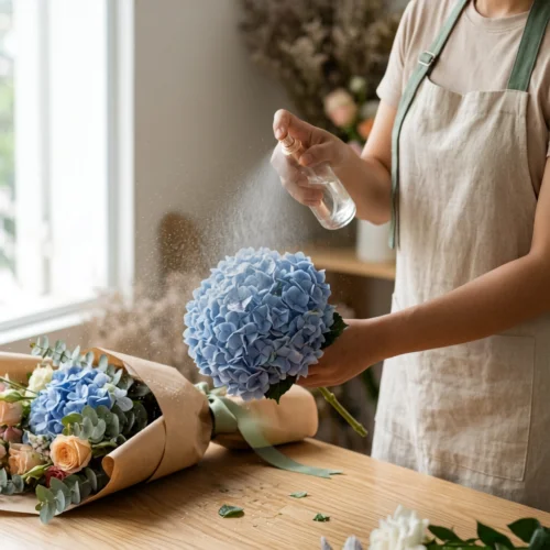 Hướng Dẫn Cách Bó Hoa Tú Cầu Đẹp Mà Bạn Cần Khám Phá Bước 2 Giữ ẩm cụm hoa, đừng chỉ chăm chăm tưới gốc
